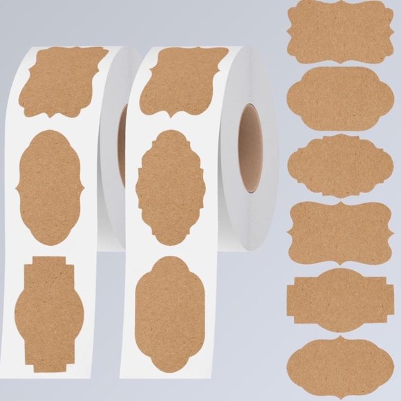Natural Kraft Labels, Roll of 300 Decorative Stickers 3 Styles Adhesive Write On - Picture 4 of 10